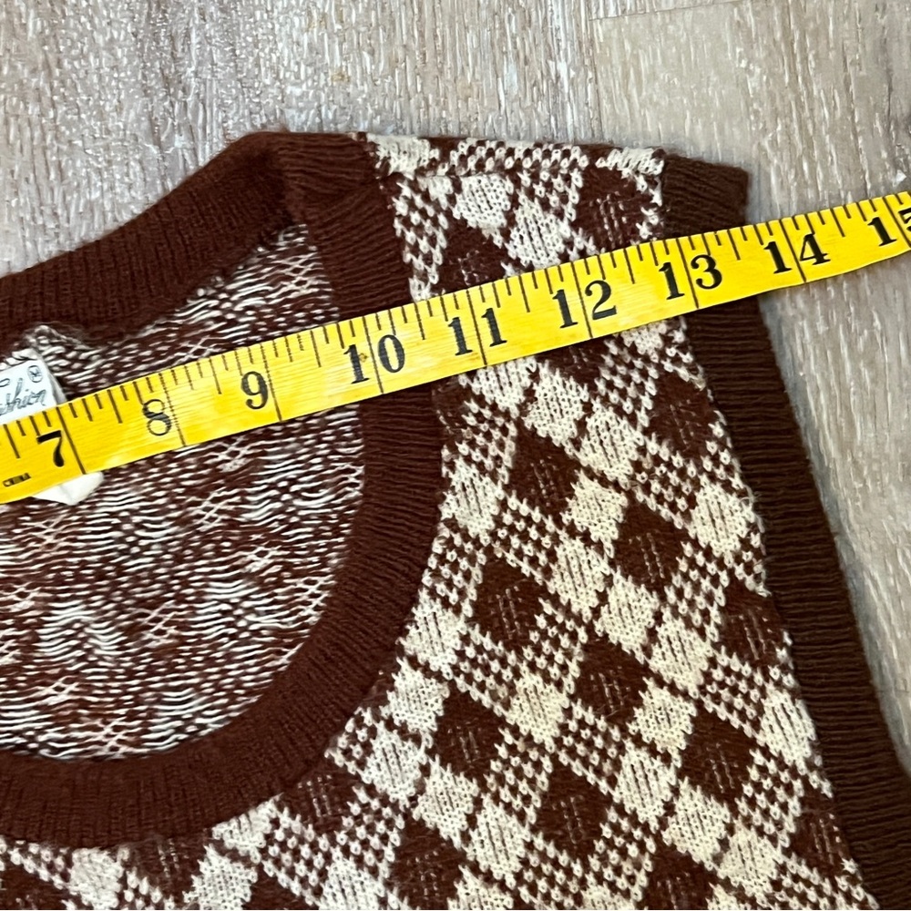 Vintage Sweater Vest Brown Basket Weave Fashion Knits Academia - Picture 7 of 10